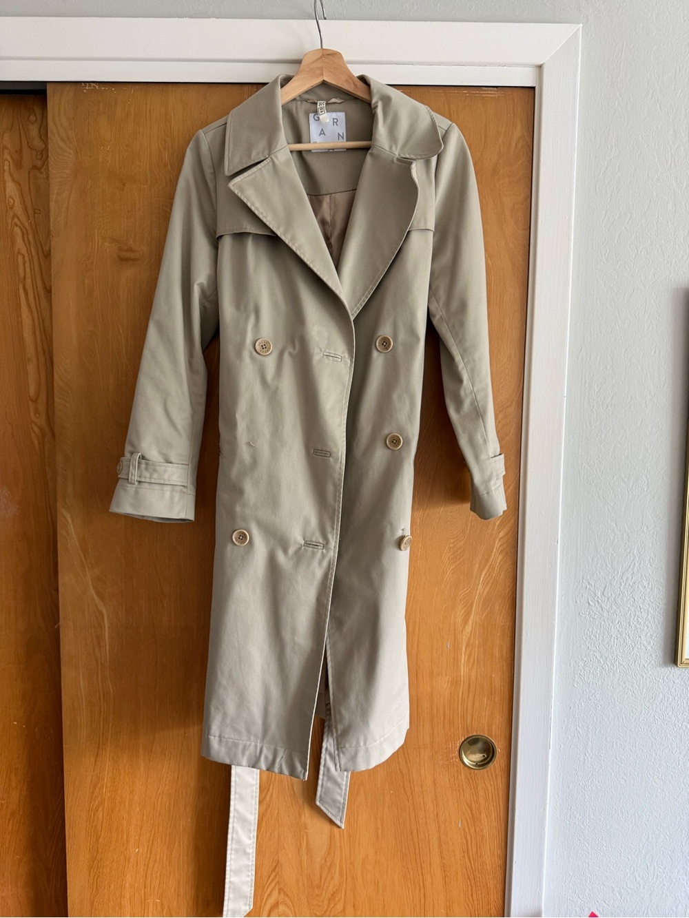 Grana Light Beige Double-Breasted Trench Coat